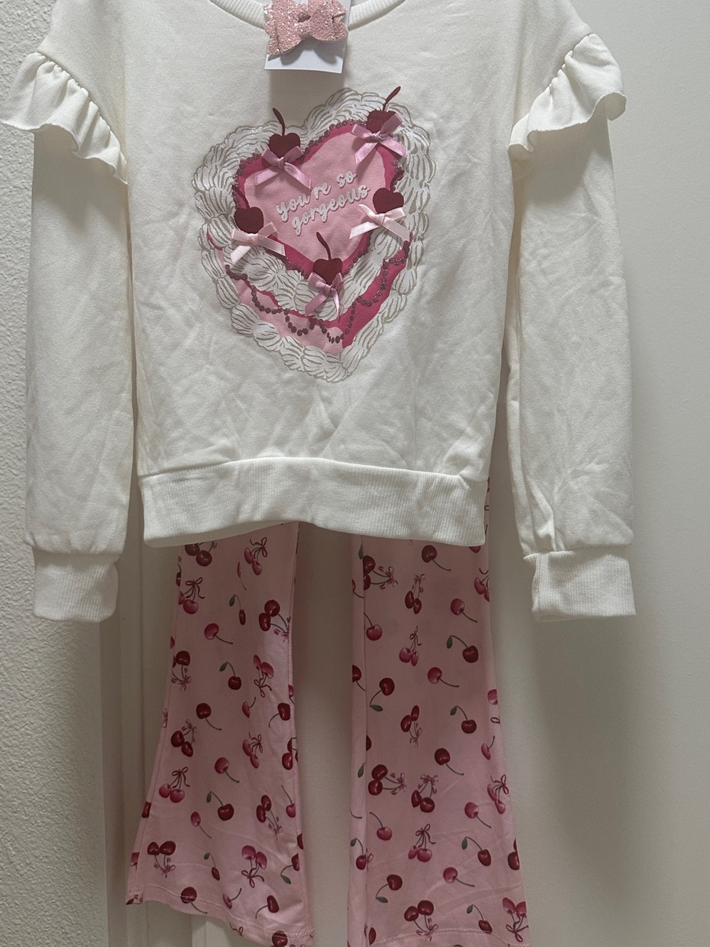 Girls White & Pink Cherry Heart Set